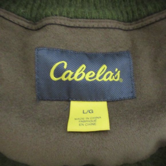 Cabela's 100% Lambswool Sweater Sz Large Dark Green w/Shoulder Patches Pullover - Picture 3 of 9